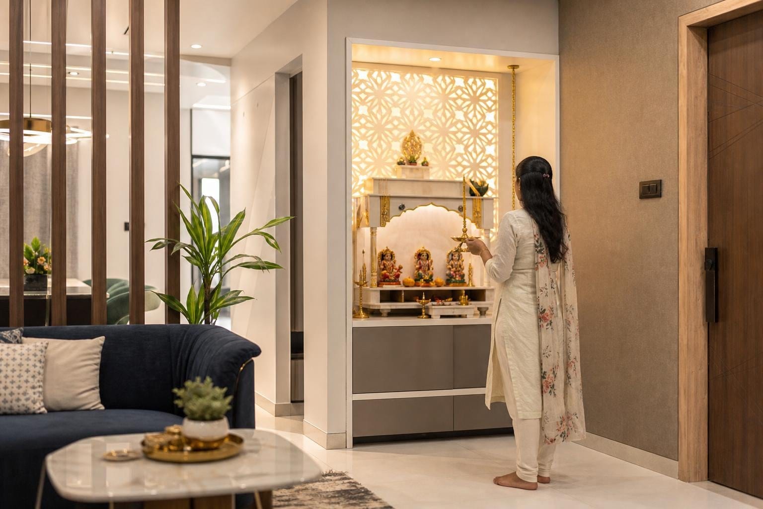 pooja unit in living room ideas